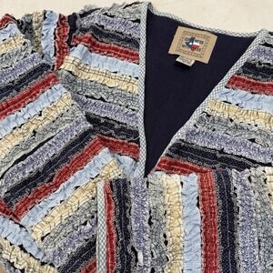 Vintage Don't Mess With Texas Ruffled Patchwork Rag Rug Cardigan Jacket L